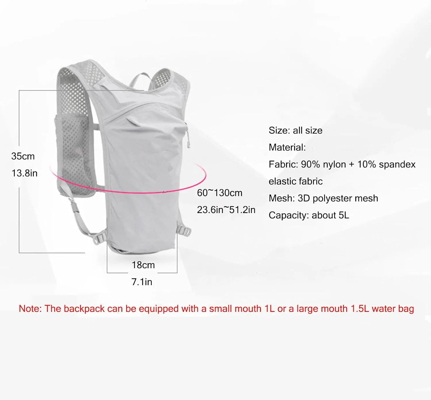 5L lightweight running backpack outdoor sports water bag backpack without water bag or water bottle,Black,One Size