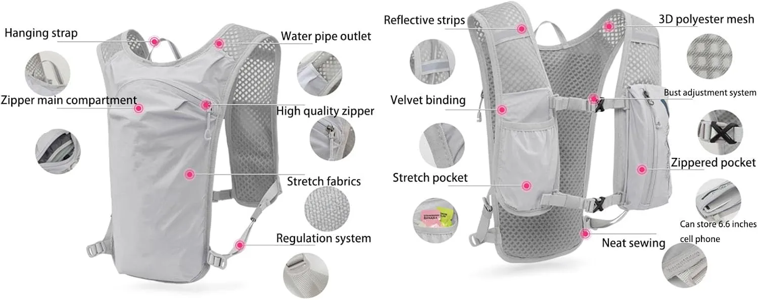5L lightweight running backpack outdoor sports water bag backpack without water bag or water bottle,Black,One Size