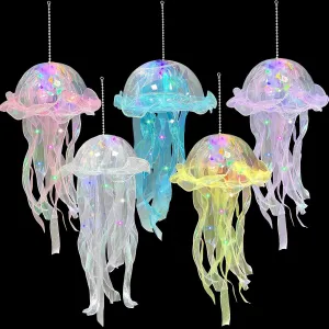 5PCS LED Jellyfish Lantern, Hanging Party Lights Mermaid Birthday Decorations Colorful Glitter Jellyfish Lantern Girls Fitting in Ocean Theme Events, Wedding, Bedroom-Random Color