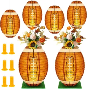 6 Sets Football Centerpieces for Table Rugby Paper Lanterns with 6 Pcs LED Lights 6 Pcs Grass Squares 6 Pcs Hanging Football Paper Lanterns for Sport Themed Birthday Party Decorations