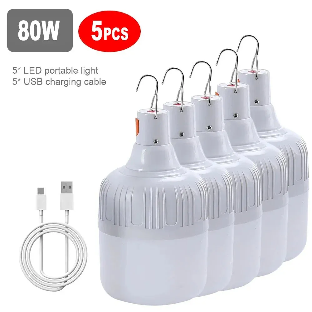 60W 80W USB Rechargeable LED Camping Lantern - Portable Emergency Light with Hook for Outdoor BBQ & Tents