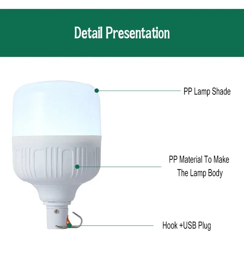 60W 80W USB Rechargeable LED Camping Lantern - Portable Emergency Light with Hook for Outdoor BBQ & Tents