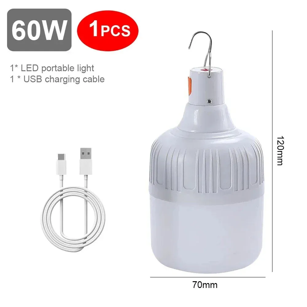 60W 80W USB Rechargeable LED Camping Lantern - Portable Emergency Light with Hook for Outdoor BBQ & Tents