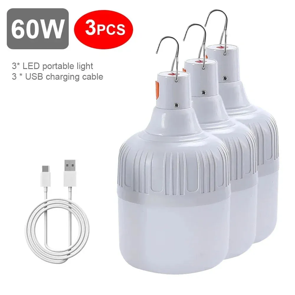 60W 80W USB Rechargeable LED Camping Lantern - Portable Emergency Light with Hook for Outdoor BBQ & Tents