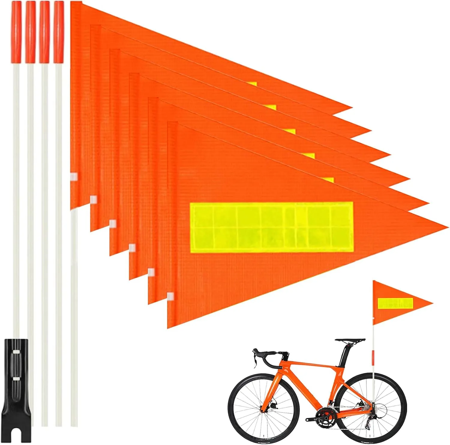 6PCS Orange Bike Safety Flag,Bike Flags with Pole for Safety 6 Ft Bicycle Safety Pennant with Heavy Duty Fiberglass Flag Pole Orange Flag Double-sided Reflective Flag Adjustable Bicycle Flag Pole