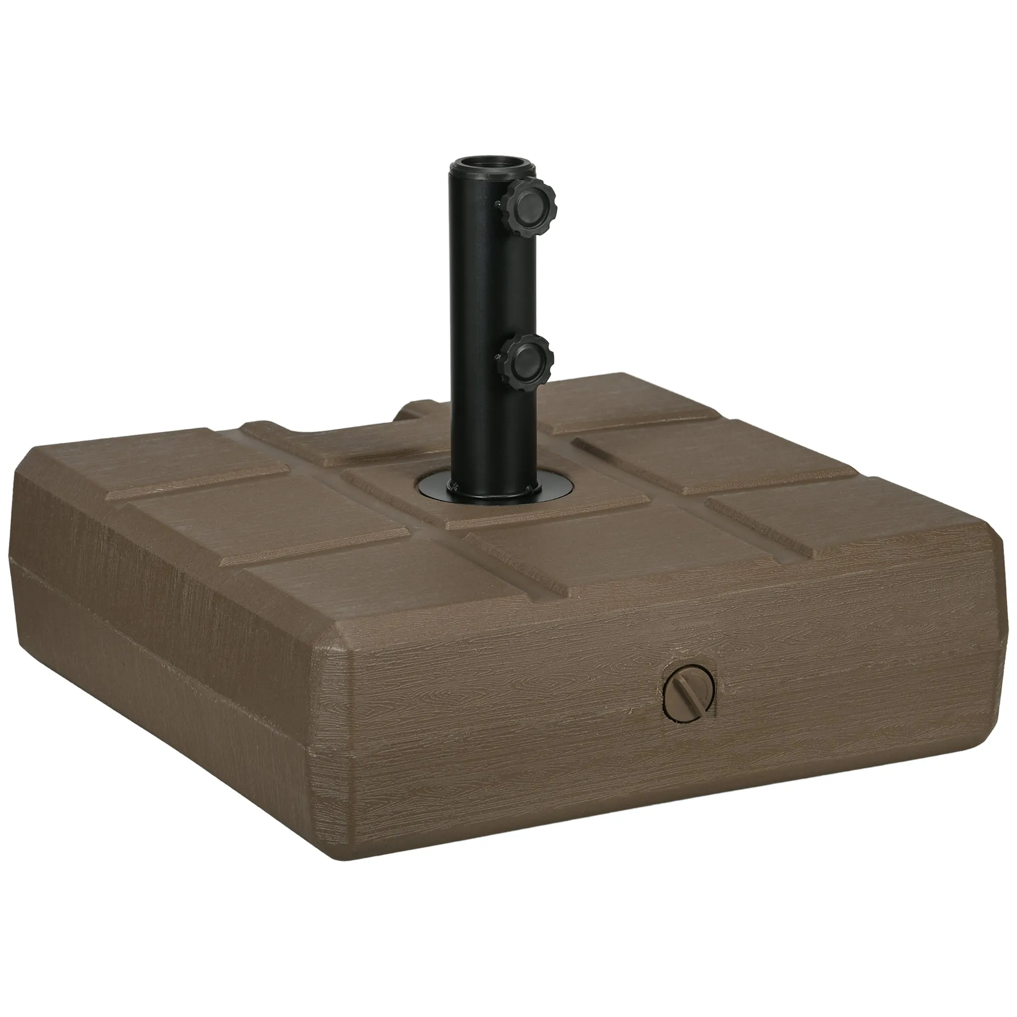 88 lbs. Fillable Umbrella Base with Steel Umbrella Holder for 1.25", 1.5" or 2" Umbrella Poles, Square & Reversible Heavy Duty Market Umbrella Stand, Brown
