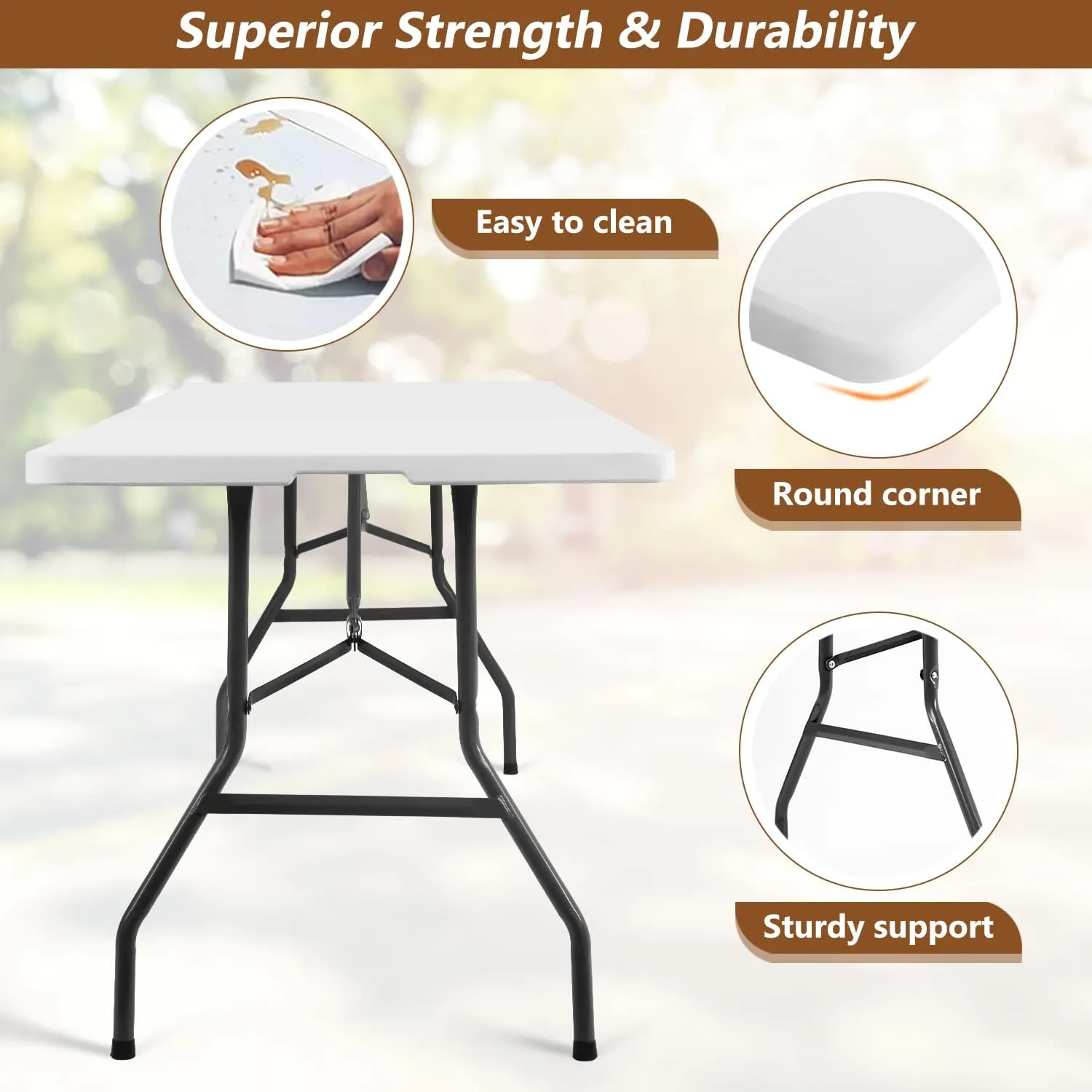 8FT Folding Table Camping Table Plastic Foldable Table Picnic Table for Outdoor Office Parties Camping,29" D x 94" W x 29" H