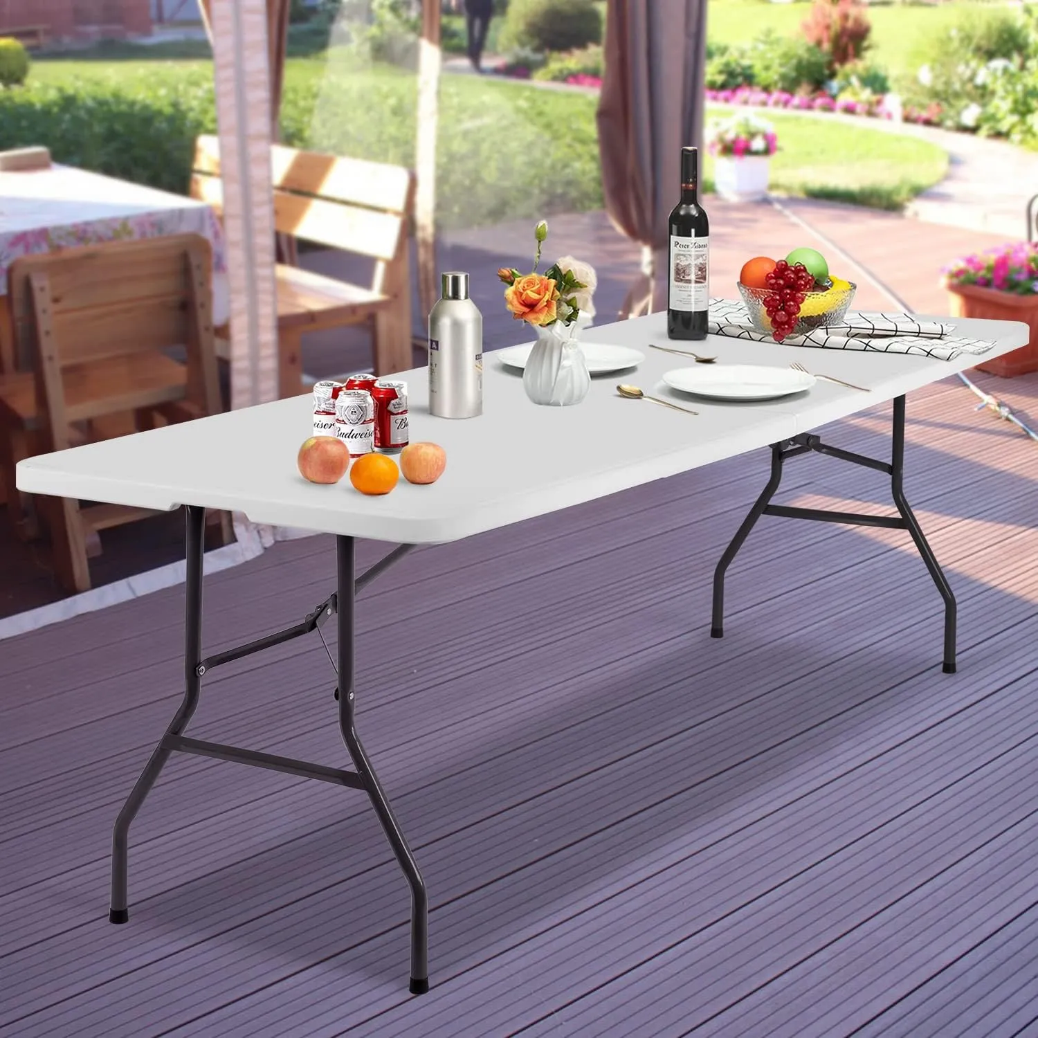 8FT Folding Table Camping Table Plastic Foldable Table Picnic Table for Outdoor Office Parties Camping,29" D x 94" W x 29" H