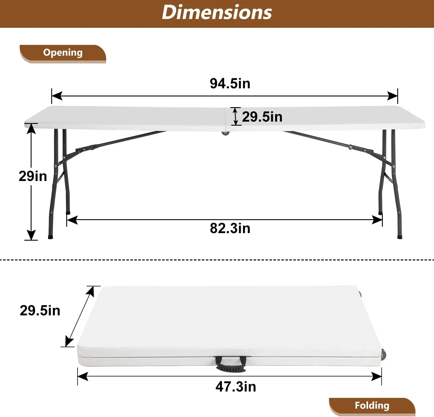 8FT Folding Table Camping Table Plastic Foldable Table Picnic Table for Outdoor Office Parties Camping,29" D x 94" W x 29" H