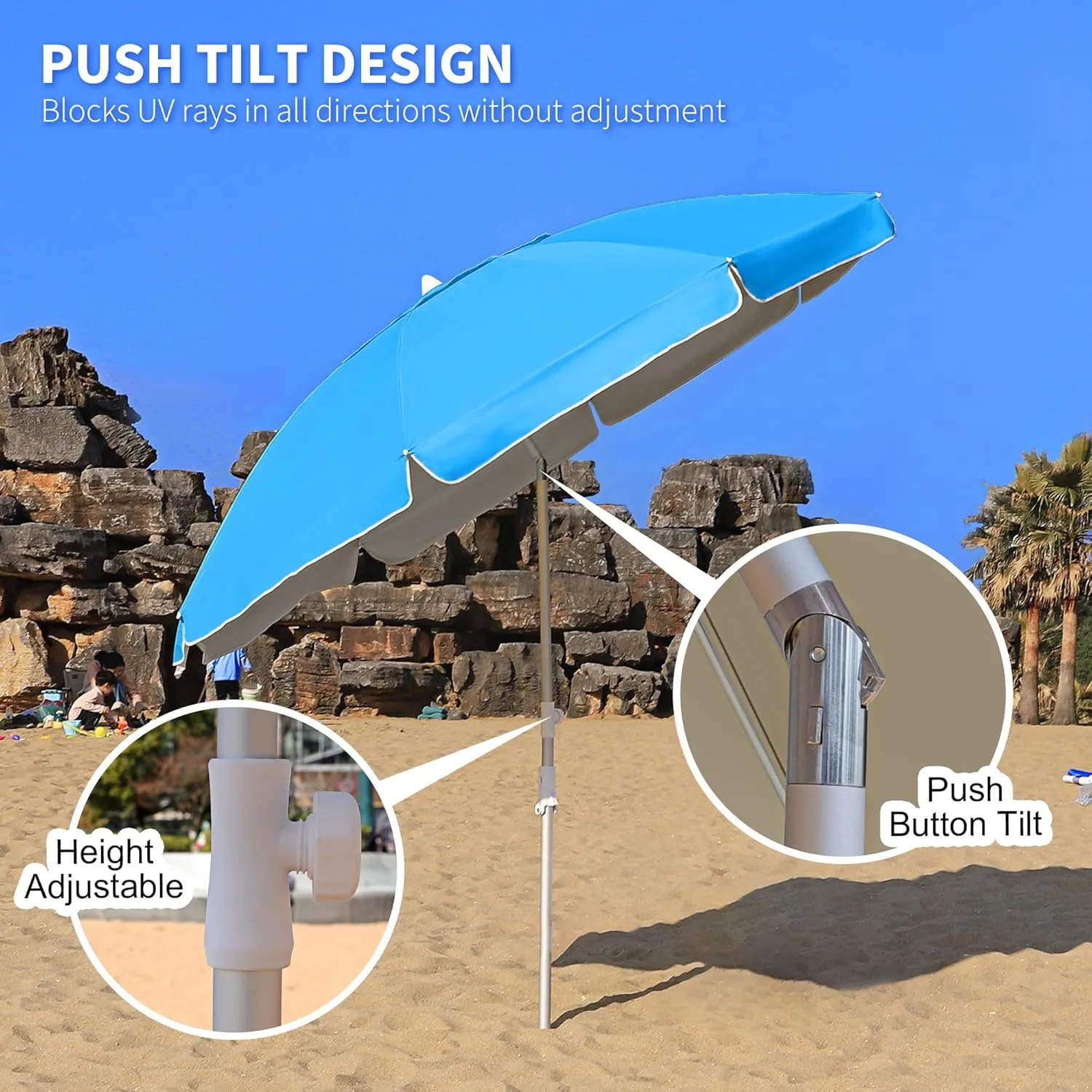 8ft Large Beach Umbrella,Heavy Duty Wind Resistant Portable Sun Shade w/Tilt Pole&Sand Anchor,Shoulder Carry Bag,Removable Hook,UV 50  Protection,Air Vents Design for Patio Garden Pool