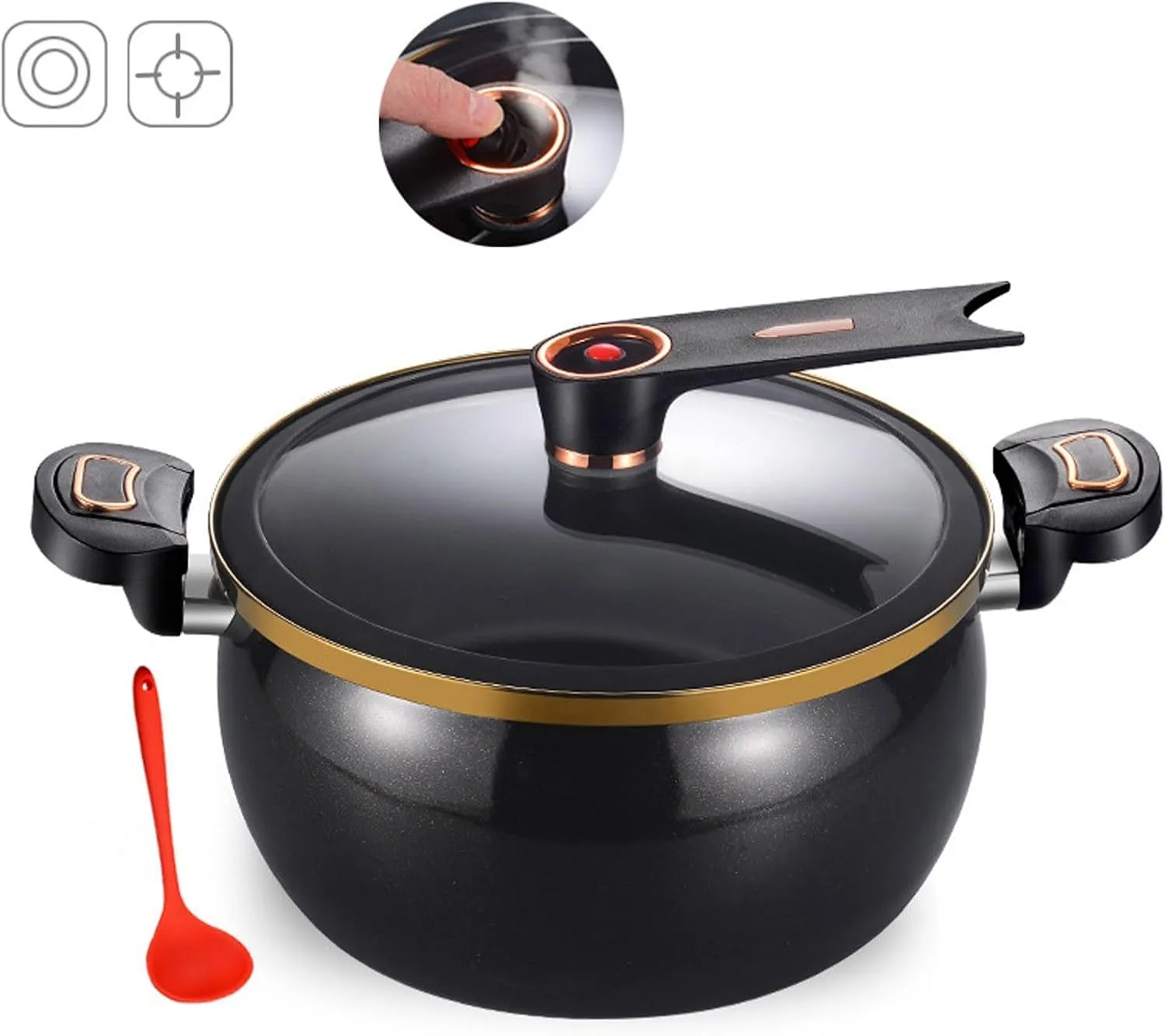 8L Micro Pressure Cooker,Non-Stick Functional Micro Pressure Cooking Pot,with Visual Glass Lid and 2 Handles,Gas Stove/Open Fire Induction,for Stove Kitchen Restaurants Hotels Fast Food Stores (A)