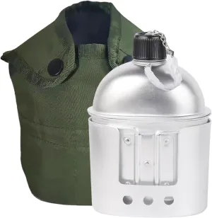 900ml Metal Canteen with 600ml Cup, Stove & Storage Bag, Anodized Portable Water Bottle for Camping, Survival, Outdoor