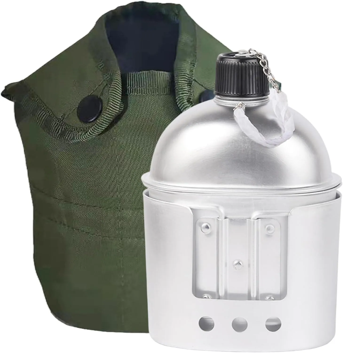900ml Metal Canteen with 600ml Cup, Stove & Storage Bag, Anodized Portable Water Bottle for Camping, Survival, Outdoor