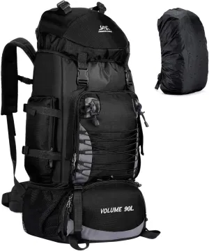 90L Hiking Backpack, Camping Travel Backpack with Rain Cover Lightweight Travel Daypack for Climbing Camping Touring (Black)