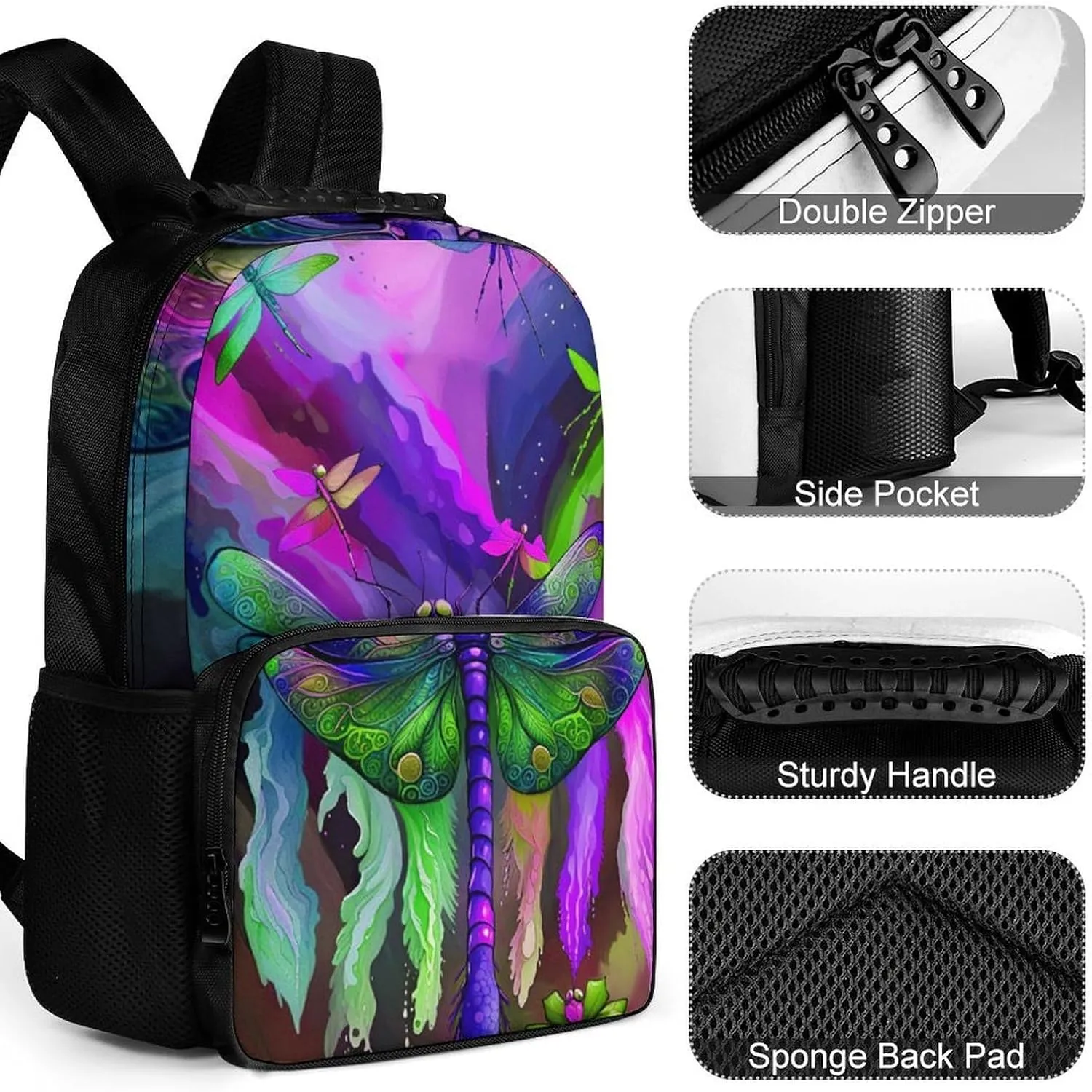 A Vibrant Dragonfly Colorful World Art Rucksacks Lightweight Multipurpose Anti-Theft Shoulder Bag Large Capacity Business Computer Bag With Smooth Zippers