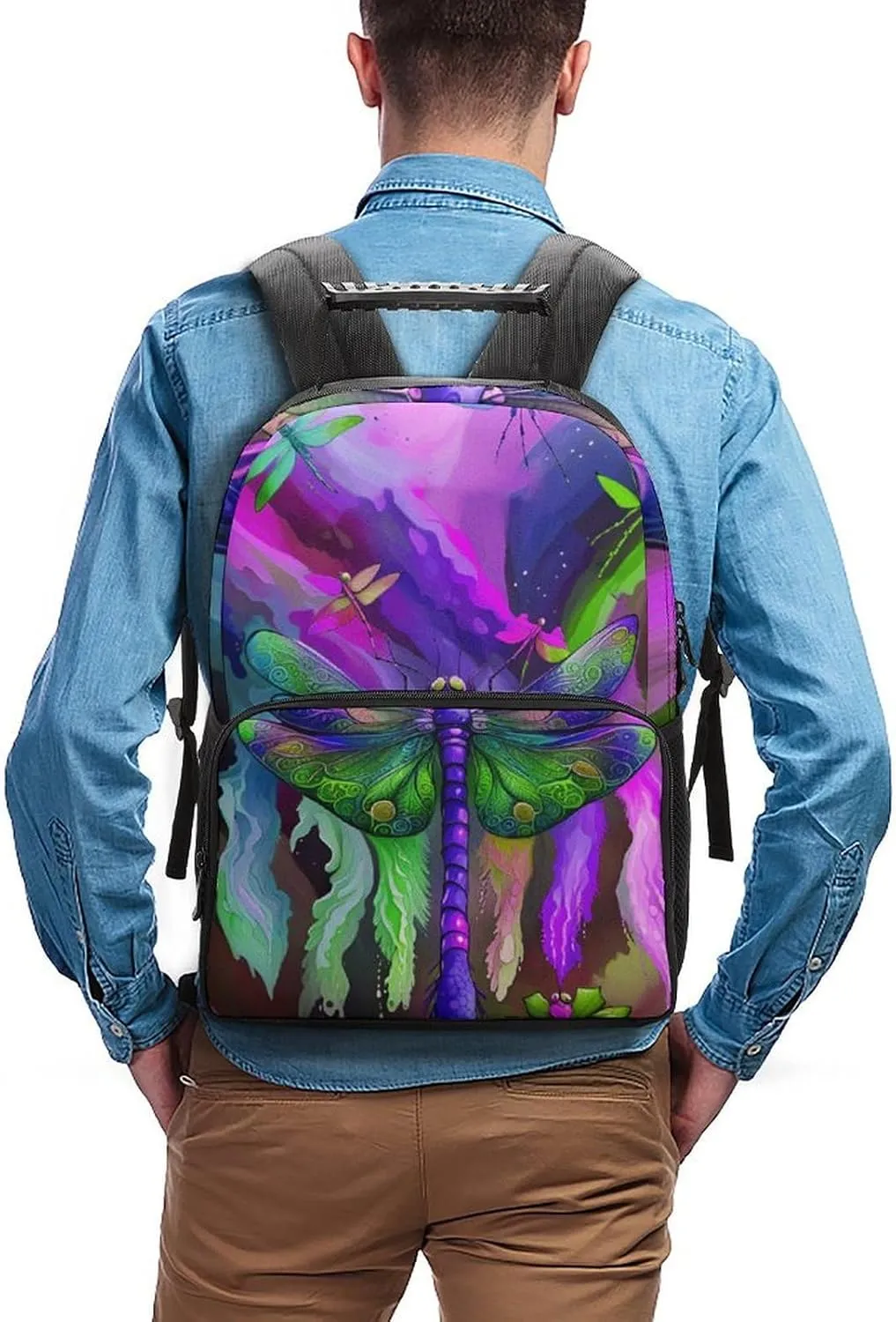 A Vibrant Dragonfly Colorful World Art Rucksacks Lightweight Multipurpose Anti-Theft Shoulder Bag Large Capacity Business Computer Bag With Smooth Zippers