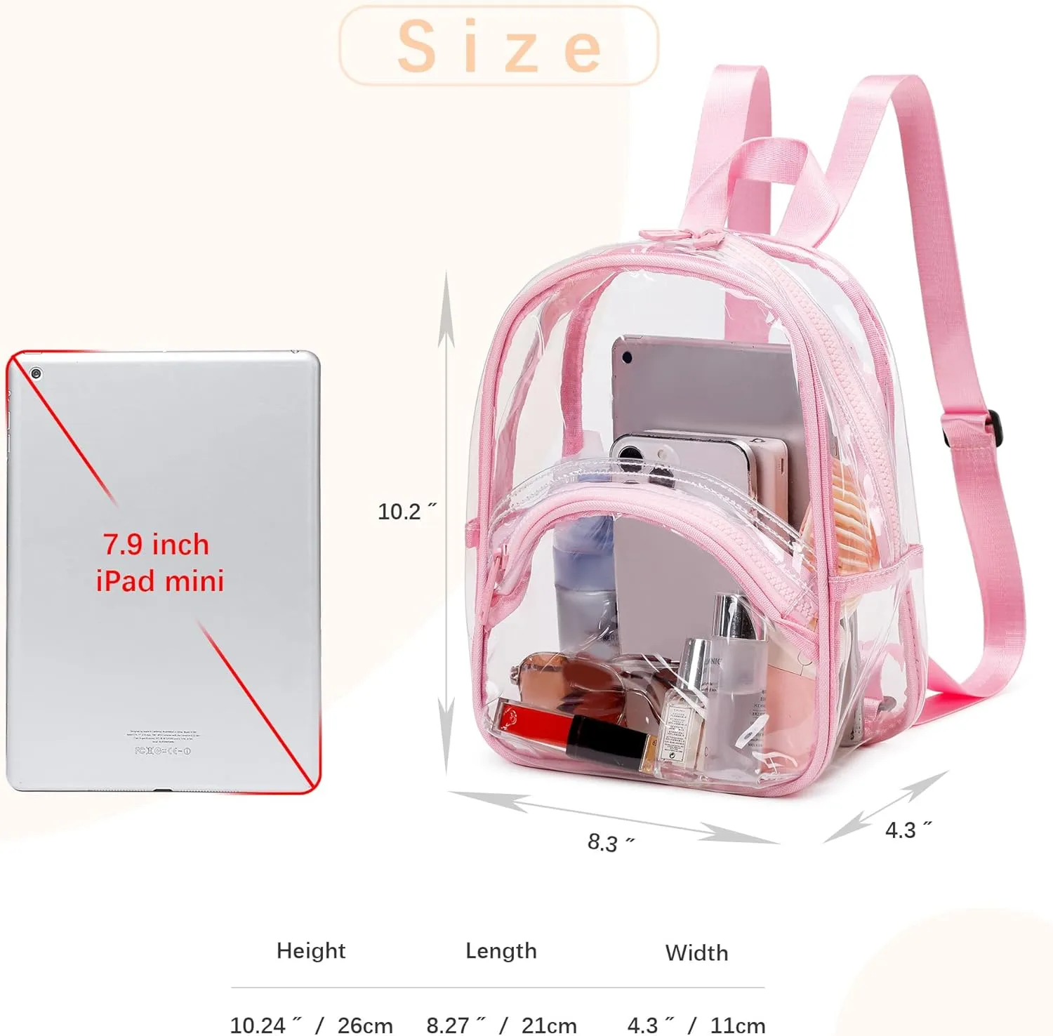 abshoo Clear Mini Backpack for Stadium Events Approved 12 x6 x12 See Through Bag Transparent Backpacks for Girls Women (Pink)