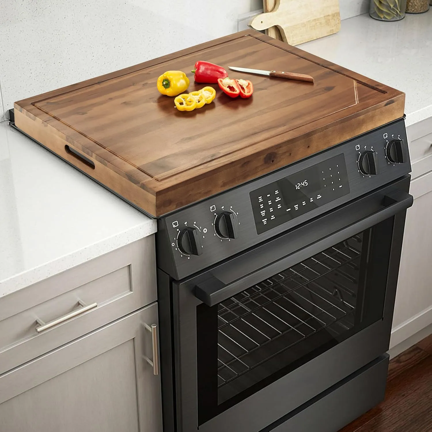Acacia Stove Top Covers for Electric Stove - Noodle Board for Gas Stovetop - Stove Top Covers for Gas Burners - Wooden Kitchen Sink Cover for Counter Space & Decorative Tray (Walnut, 30" x 22")