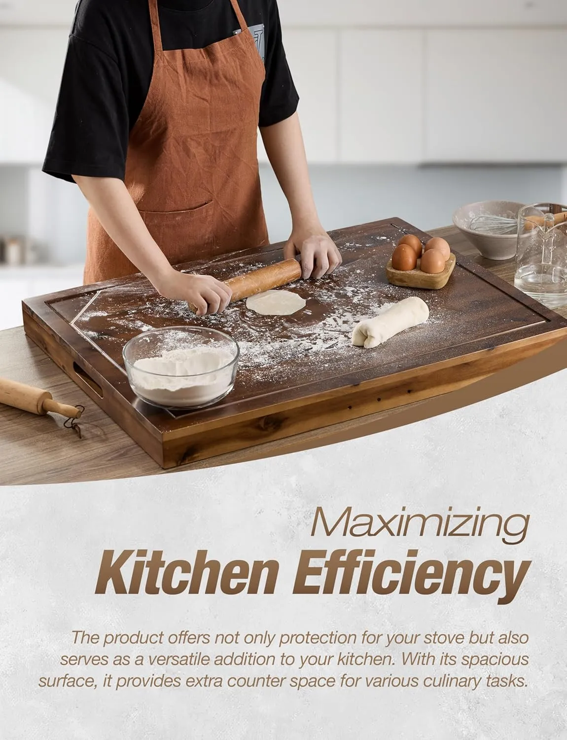 Acacia Stove Top Covers for Electric Stove - Noodle Board for Gas Stovetop - Stove Top Covers for Gas Burners - Wooden Kitchen Sink Cover for Counter Space & Decorative Tray (Walnut, 30" x 22")
