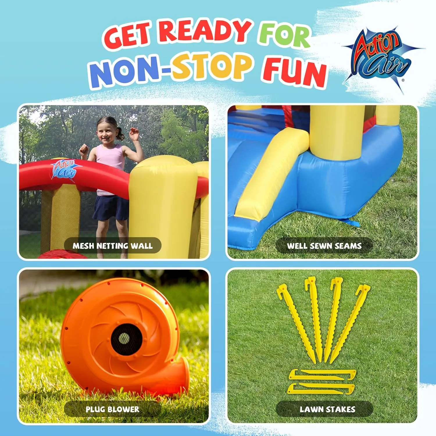 ACTION AIR Bounce House, Toddler Inflatable Bounce House with Blower for Indoor/Outdoor, Bouncy Castle with Durable Sewn and Extra Thick, Jump House with Slide for Kids (9309Y)