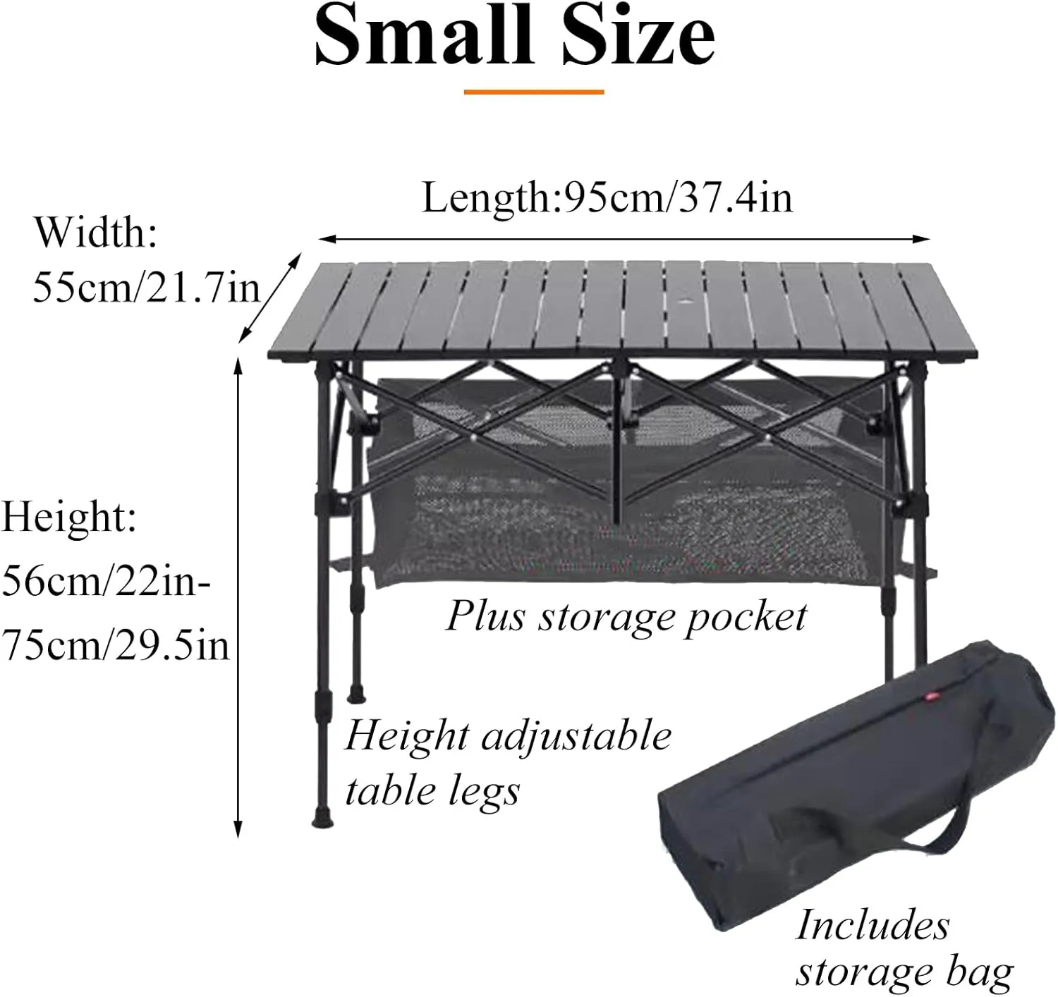 Adjustable Camping Table Picnic Table Foldable Aluminum Camping Table with Storage Net Portable Design for Outdoor/Indoor, Small