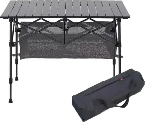 Adjustable Camping Table Picnic Table Foldable Aluminum Camping Table with Storage Net Portable Design for Outdoor/Indoor, Small