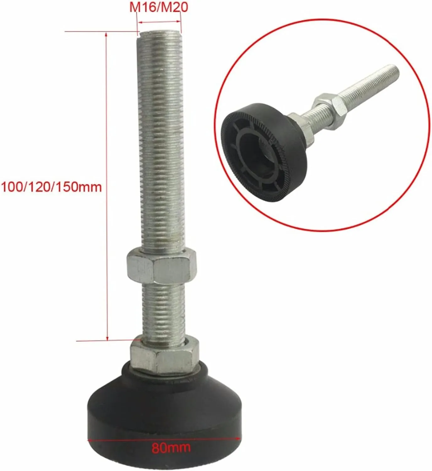 Adjustable Feet for Furniture,Table Leg Extenders,2pcs Adjustable Furniture Thread Leveling Feet, Nylon Base 80mm Diameter, for Sofa, Cabinet, Workshops(80xM16x150mm)
