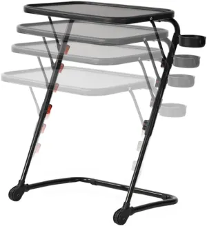 Adjustable Folding Table with Cup Holder for Dining Party Events and Work, Black