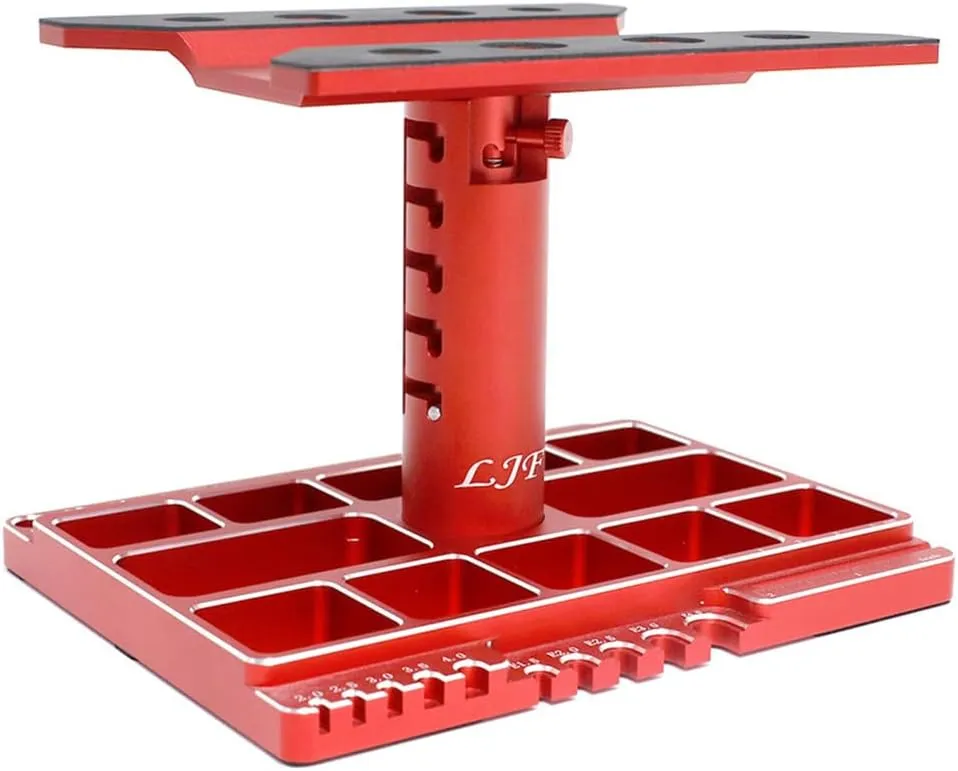 Adjustable Height RC Car Repair Station 360 Degree Rotation RC Hobby Repair Stand Table with Scale (Red)