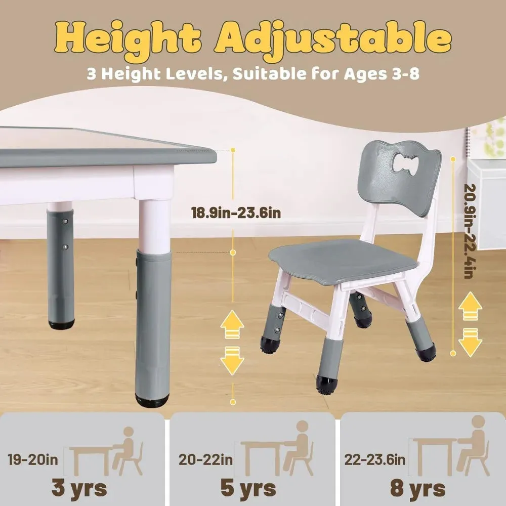 Adjustable Kids Table and Chairs Set, Easy to Clean