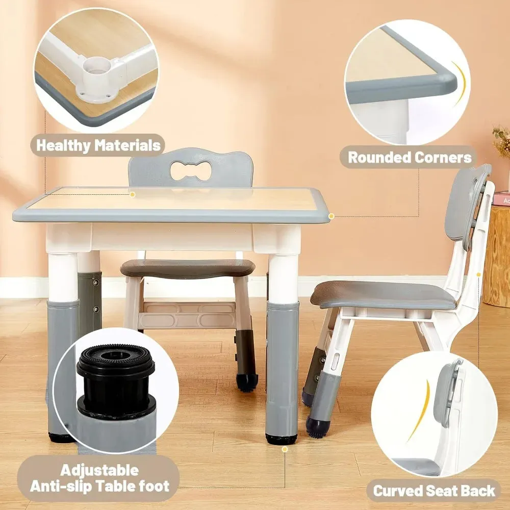 Adjustable Kids Table and Chairs Set, Easy to Clean