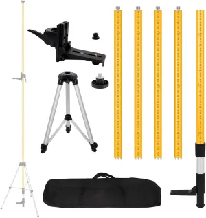 Adjustable Laser Level Pole with Tripod,12 Ft/3.7 M Professional Telescoping Laser Pole with 5/8"-11 Threaded Adapter and Adjustable Bracket 1/4"-20 Laser Mount for Rotary and Line Laser Level