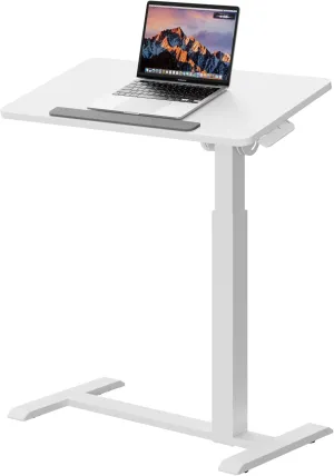 Adjustable Overbed Bedside Table - 90° Tiltable Mobile Standing Desk Portable Rolling Computer Cart Movable Desk for Laptop Bed Sofa Side Table Hospital Home Use(15.8" W x 31.5" D, White)