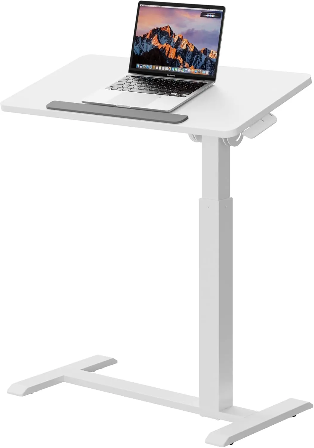 Adjustable Overbed Bedside Table - 90° Tiltable Mobile Standing Desk Portable Rolling Computer Cart Movable Desk for Laptop Bed Sofa Side Table Hospital Home Use(15.8" W x 31.5" D, White)