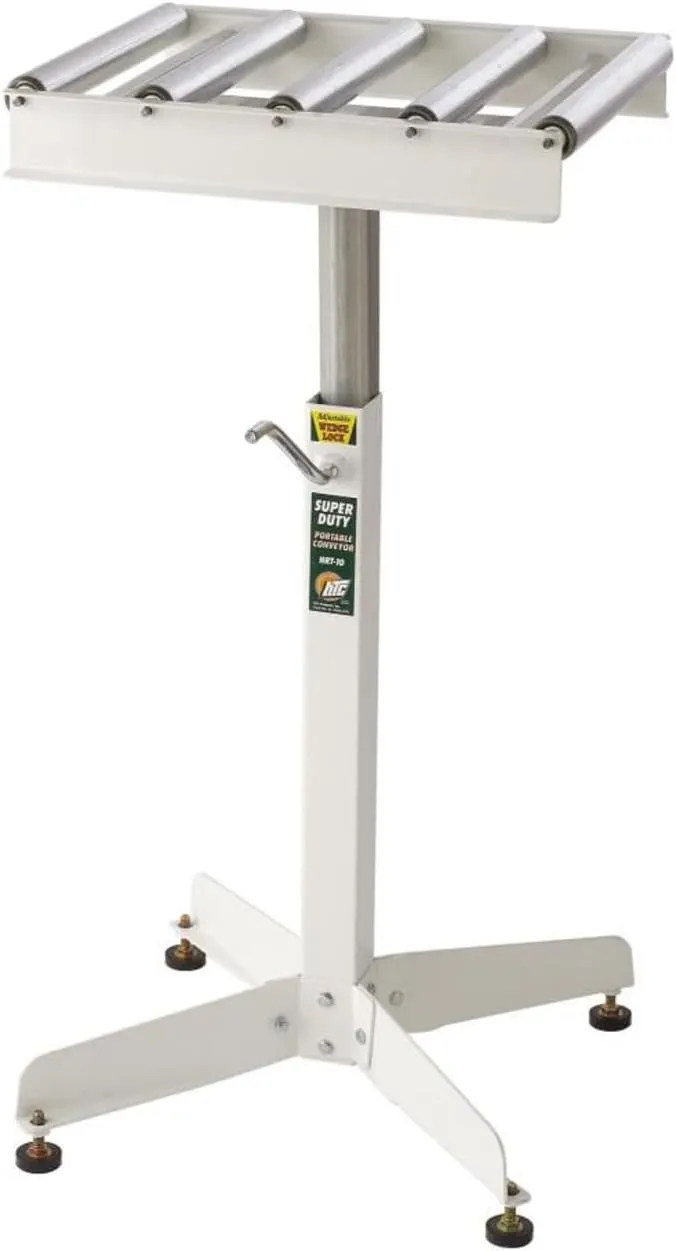 Adjustable Roller Table Stand HTC HRT-10 Super Duty Conveyor Feed Stand With 5 Ball Bearing Rollers , White