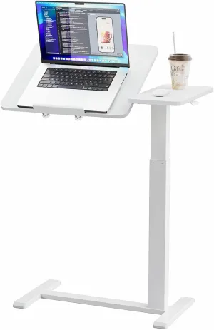 Adjustable Tilt Overbed Bedside Table with Wheels Pneumatic Moveable Bed Desk Tilt-Top Laptop Desk Moveable Rolling Computer Table for Home Office Hospital Use