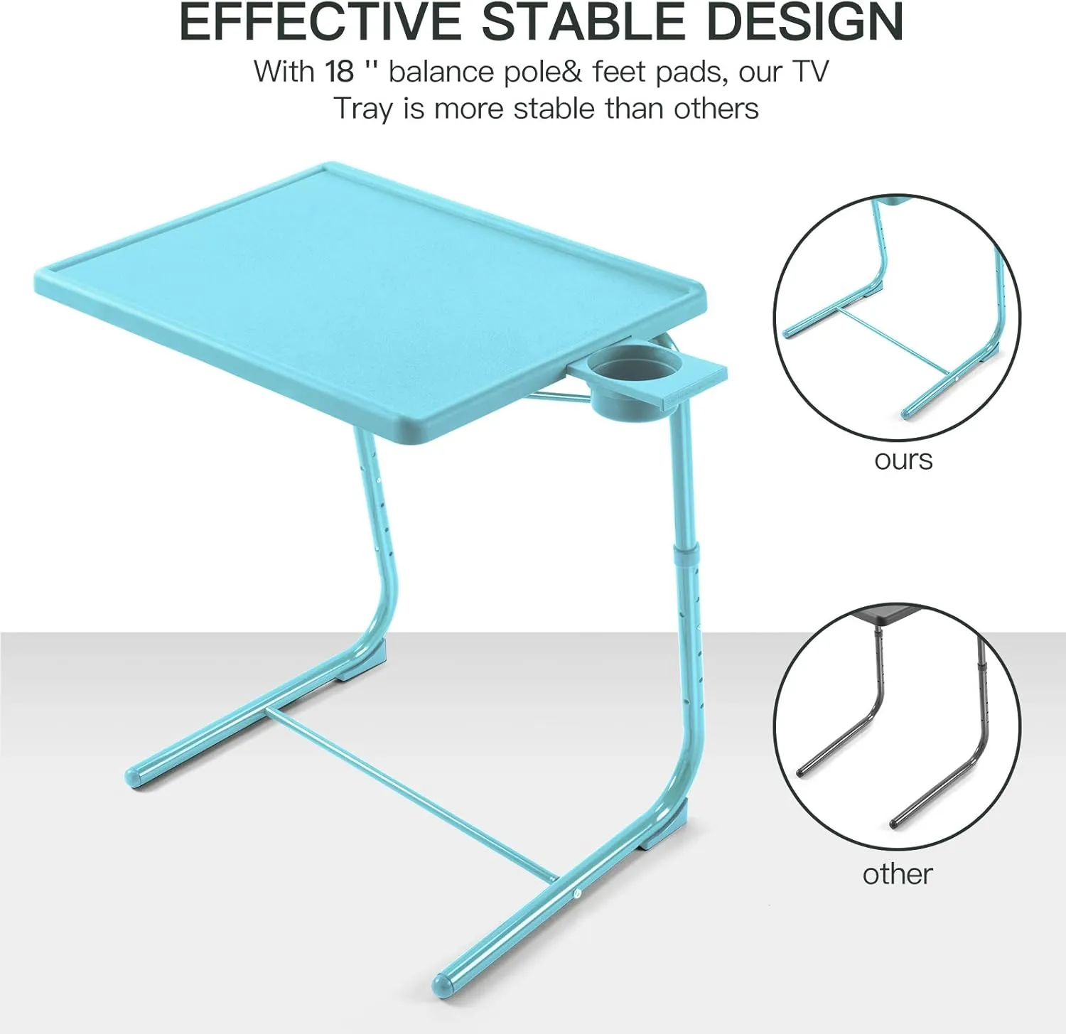 Adjustable TV Tray Table - TV Dinner Tray on Bed & Sofa, Comfortable Folding Table with 6 Height & 3 Tilt Angle Adjustments (Azure)
