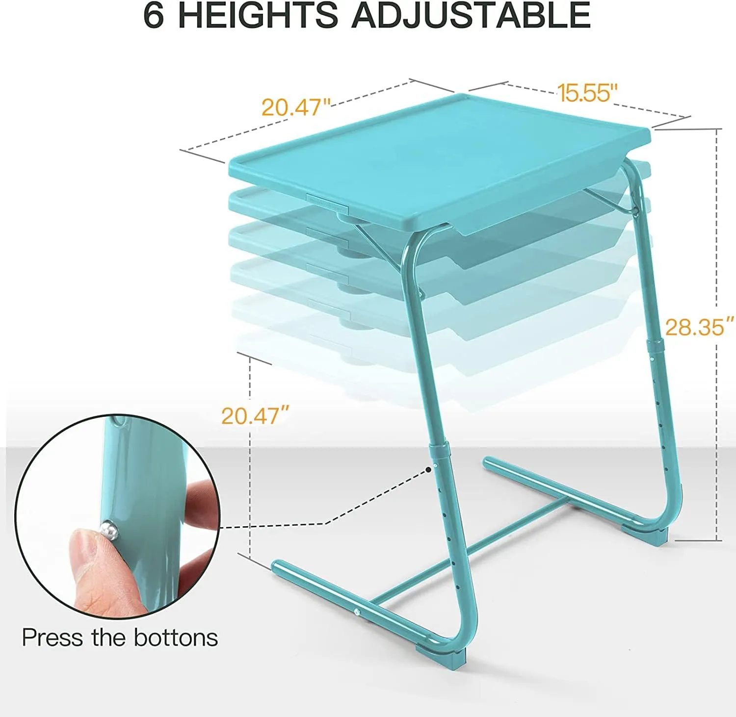 Adjustable TV Tray Table - TV Dinner Tray on Bed & Sofa, Comfortable Folding Table with 6 Height & 3 Tilt Angle Adjustments (Azure)