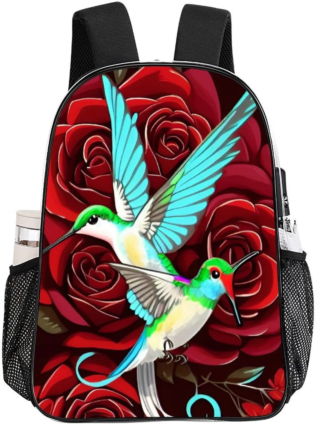Adults Lightweight Red Rose Flowers Hummingbird Chic Animal Bird Art Rucksacks Large Capacity Bookbag Transparent Bag for Trekking Outdoors Bicycle