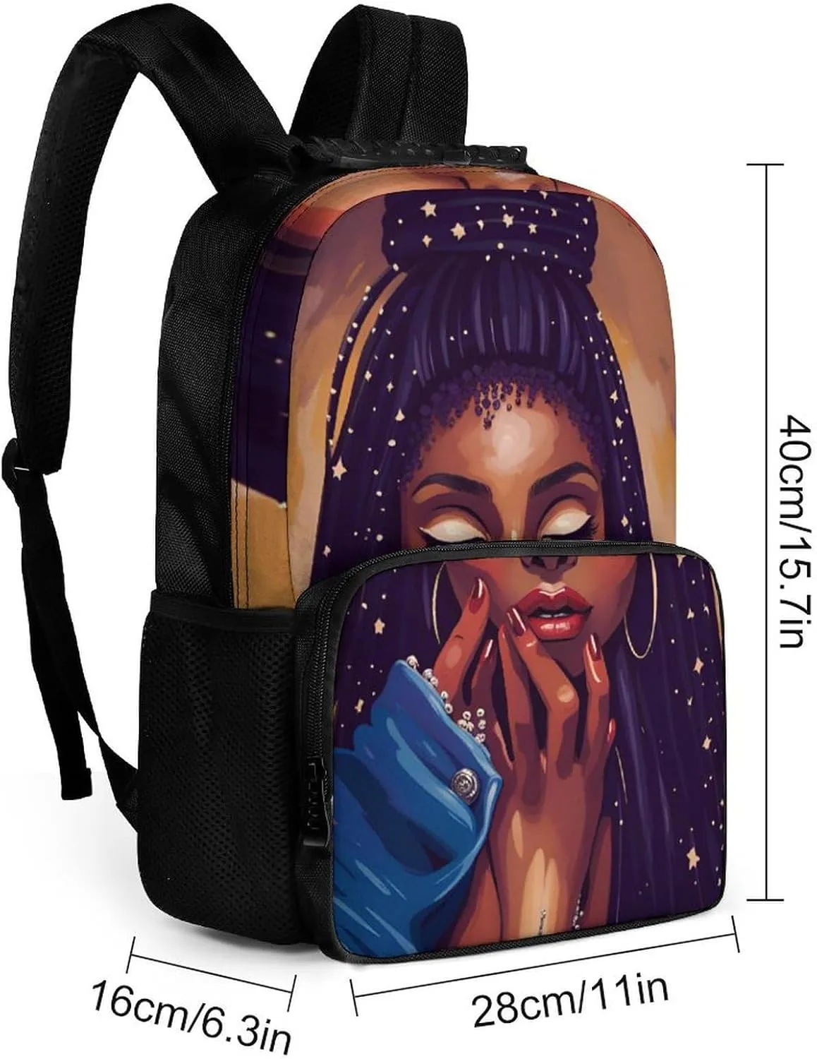 African American Black Woman Woman Painting Shoulder Book Bags Polyester Multipurpose Anti-Theft Carry On Bag Large Capacity Travel Hiking & Camping Rucksack