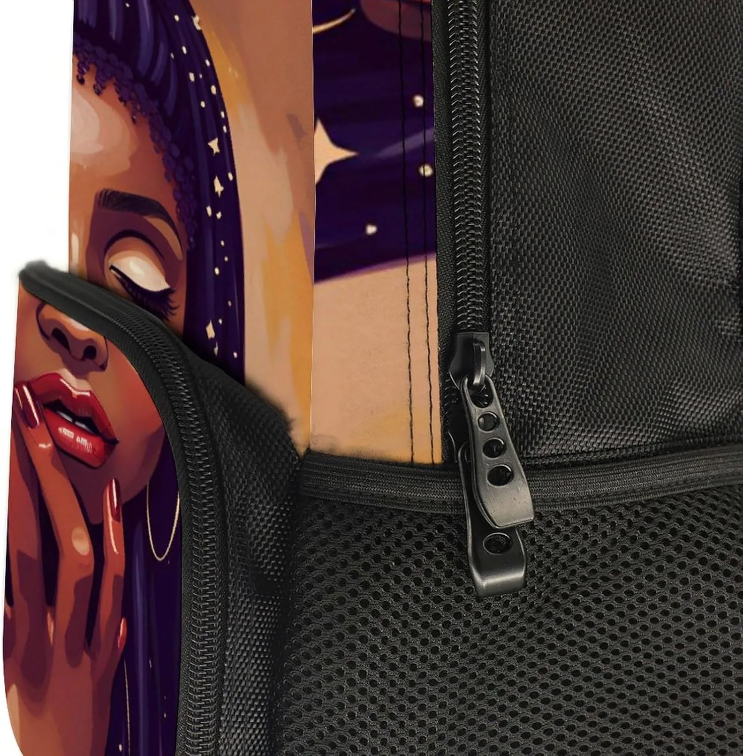 African American Black Woman Woman Painting Shoulder Book Bags Polyester Multipurpose Anti-Theft Carry On Bag Large Capacity Travel Hiking & Camping Rucksack