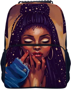 African American Black Woman Woman Painting Shoulder Book Bags Polyester Multipurpose Anti-Theft Carry On Bag Large Capacity Travel Hiking & Camping Rucksack