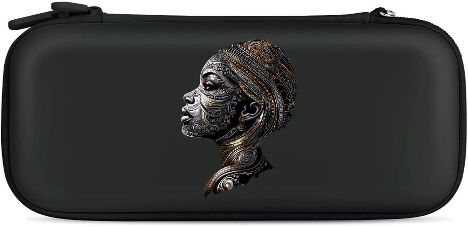 African Tribal Womans Head Compatible with Switch Carrying Case Hard Travel Game Bag Pouch with 15 Games Accessories