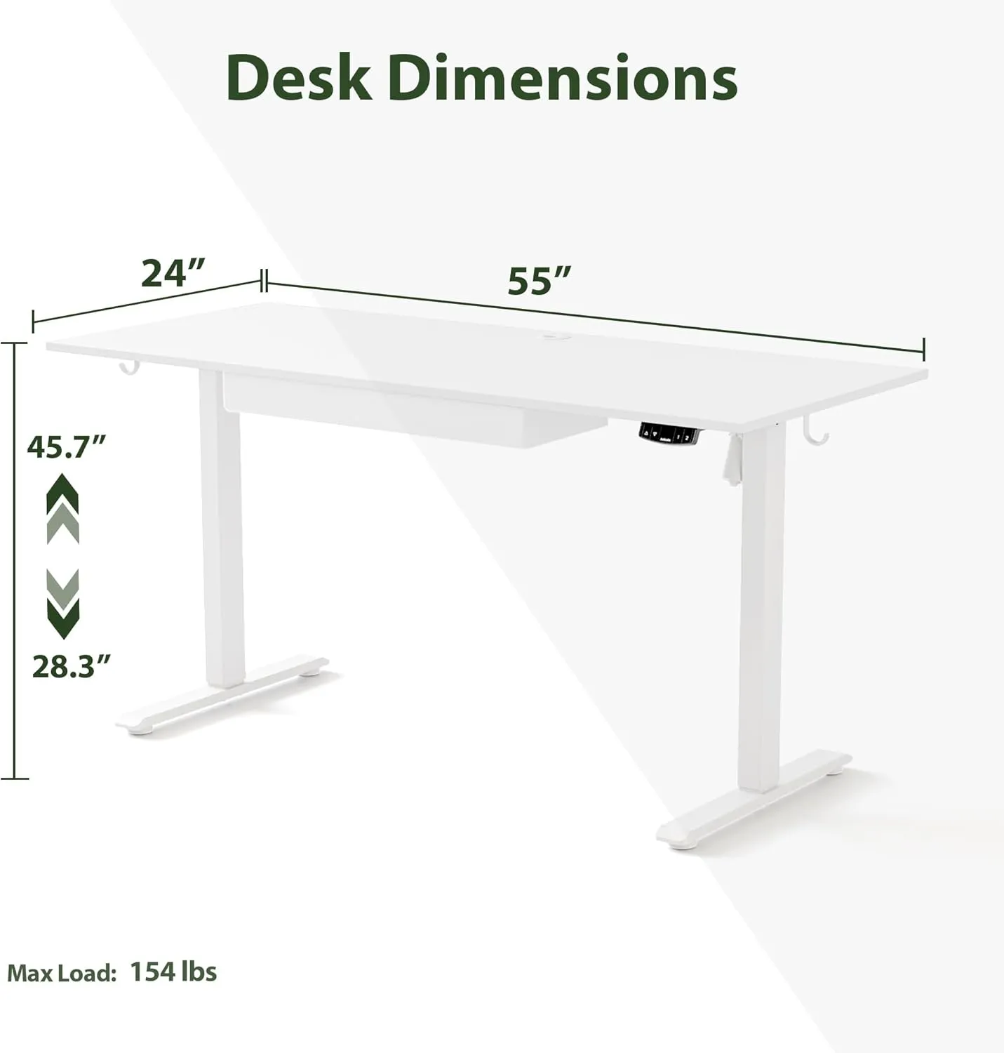 Agilestic Adjustable Height Electric Standing Desk with Storage Wooden Drawer, 55 x 24 Inches Stand Up Home Office Computer Gaming Table for Work Office Home,White