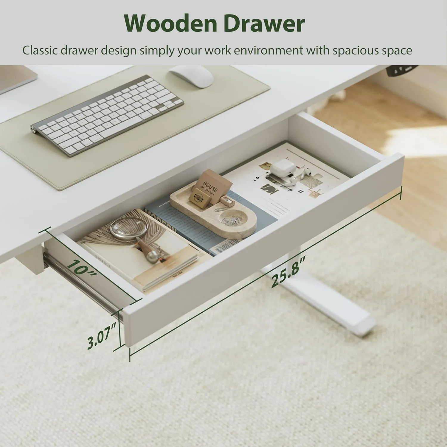 Agilestic Adjustable Height Electric Standing Desk with Storage Wooden Drawer, 55 x 24 Inches Stand Up Home Office Computer Gaming Table for Work Office Home,White