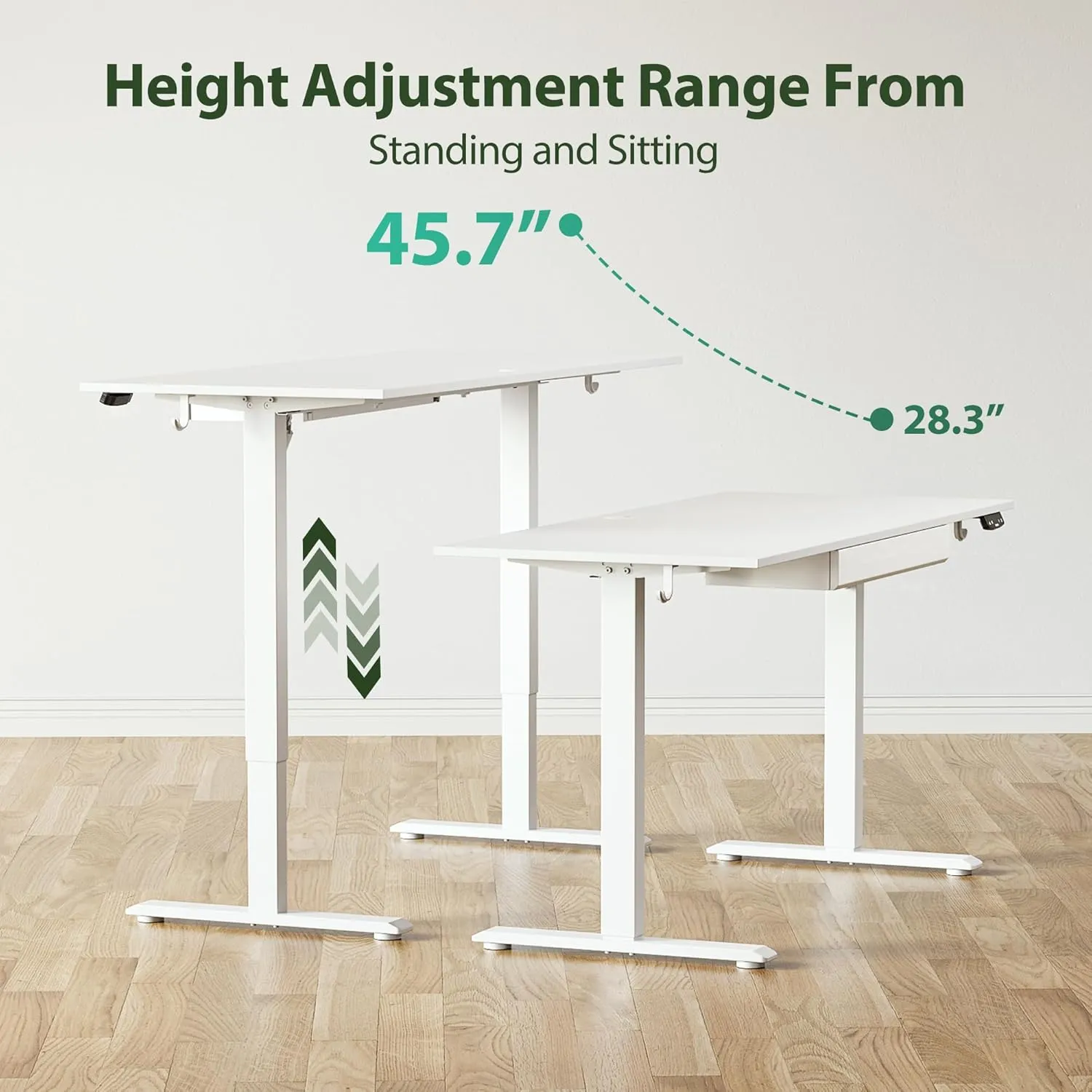 Agilestic Adjustable Height Electric Standing Desk with Storage Wooden Drawer, 55 x 24 Inches Stand Up Home Office Computer Gaming Table for Work Office Home,White