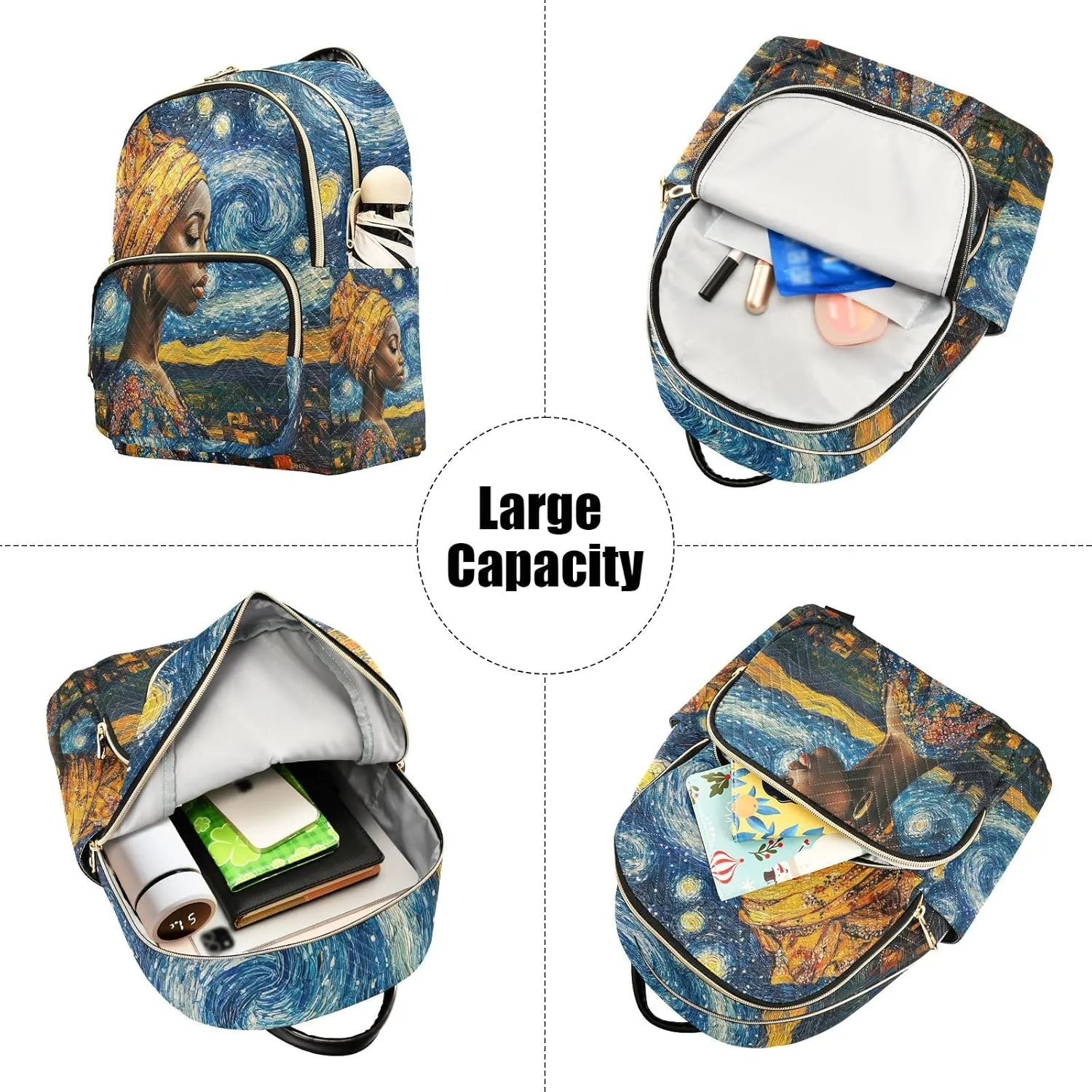 ALAZA Black Girl Starry Night Mini Backpack Purse for Women Travel Bag Lightweight Shoulder Bag Fashion Daypack