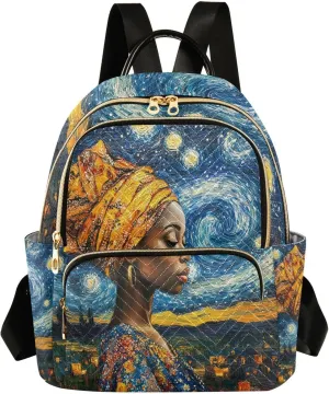 ALAZA Black Girl Starry Night Mini Backpack Purse for Women Travel Bag Lightweight Shoulder Bag Fashion Daypack