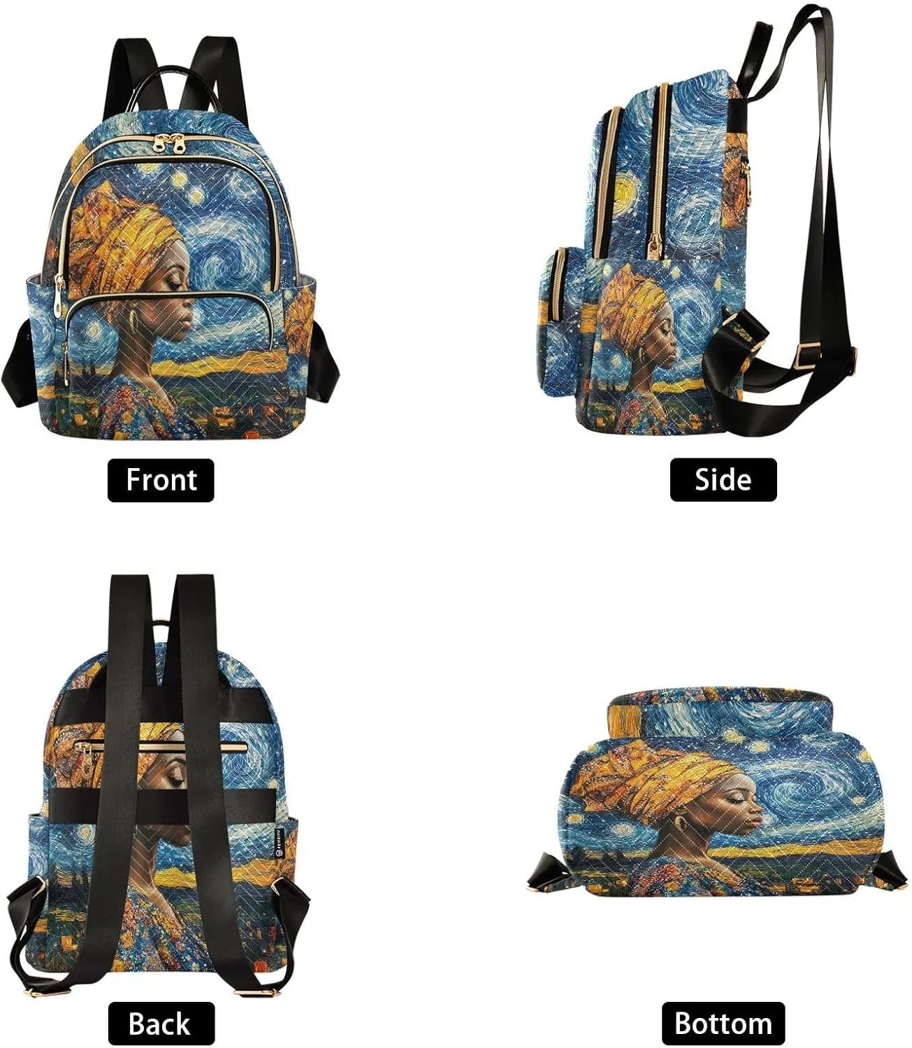 ALAZA Black Girl Starry Night Mini Backpack Purse for Women Travel Bag Lightweight Shoulder Bag Fashion Daypack
