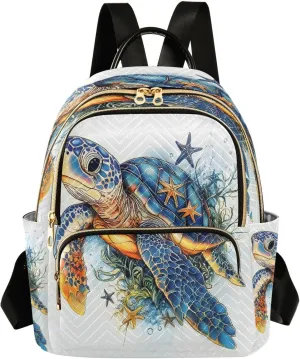 ALAZA Blue Sea Turtle Seagrass Starfish Small Backpack Purse for Women Travel Bag Lightweight Shoulder Bag Fashion Daypack